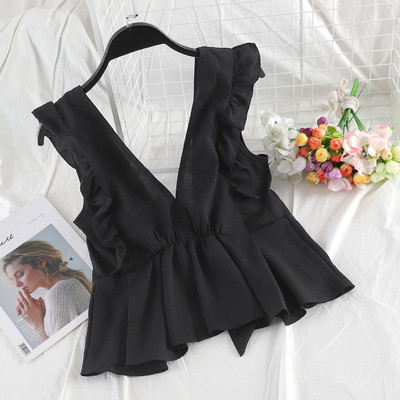 Stílusos női felső V-nyakkal és szalaggal