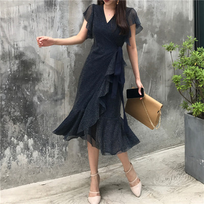 Stílusos női ruha csipke aszimmetrikus mintával három színben