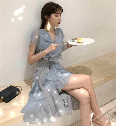 Stílusos női ruha csipke aszimmetrikus mintával három színben