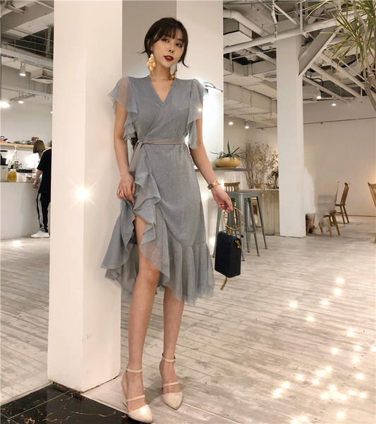 Stílusos női ruha csipke aszimmetrikus mintával három színben