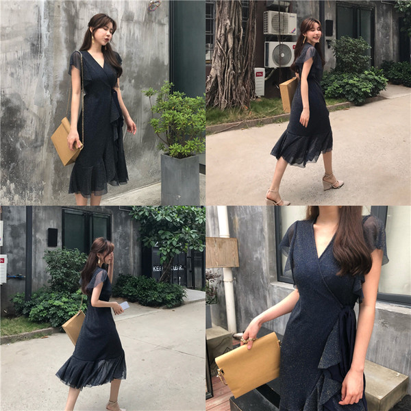 Stílusos női ruha csipke aszimmetrikus mintával három színben