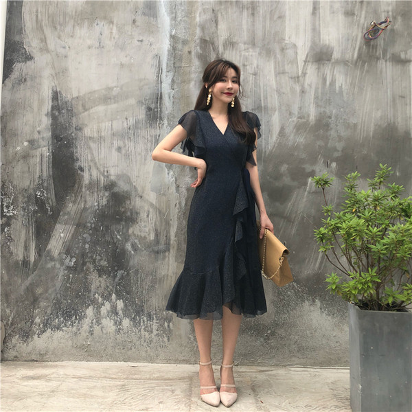 Stílusos női ruha csipke aszimmetrikus mintával három színben