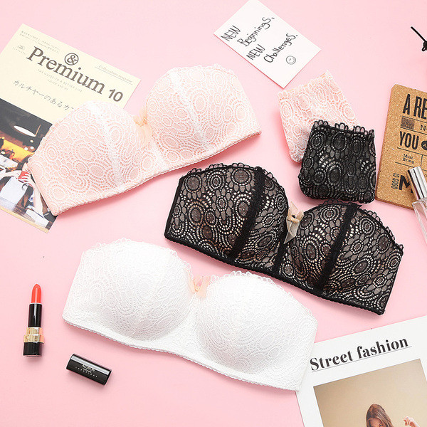 Stílusos női csipke fehérnemű szett fekete, fehér és rózsaszín színekben