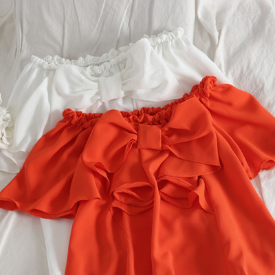 Дамска блуза с панделка и къс ръкав в три цвята