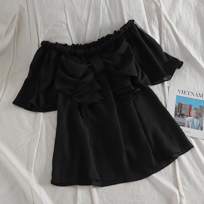 Női blúz szalaggal és rövid ujjú három színben