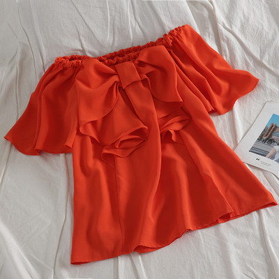 Női blúz szalaggal és rövid ujjú három színben