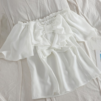 Női blúz szalaggal és rövid ujjú három színben