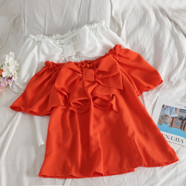 Női blúz szalaggal és rövid ujjú három színben