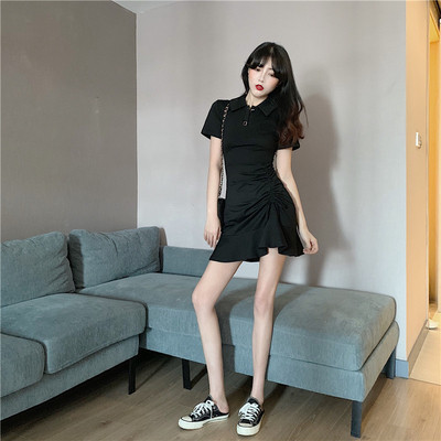 Női alkalmi ruha rövid ujjú szürke és fekete színben