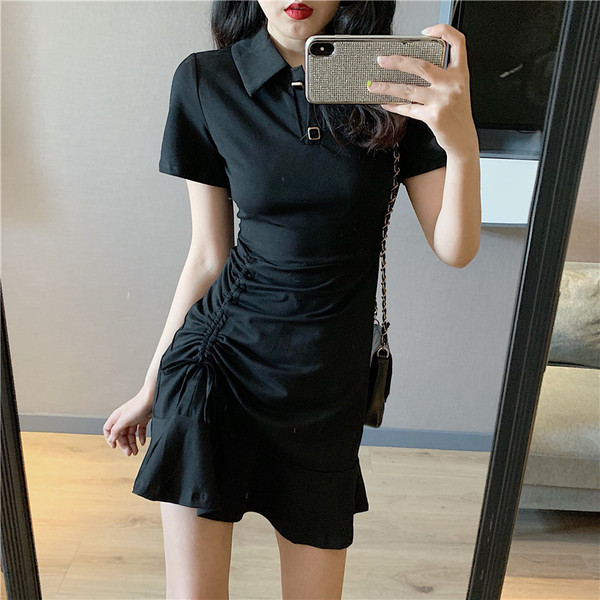 Női alkalmi ruha rövid ujjú szürke és fekete színben