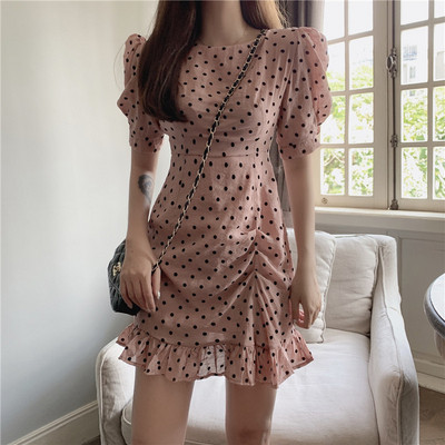 Két színben pöttyös, rövid ujjú női ruha