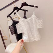 Női csipkeblúz fekete-fehér színben