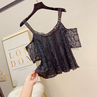 Női csipkeblúz fekete-fehér színben