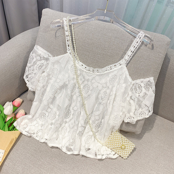 Női csipkeblúz fekete-fehér színben