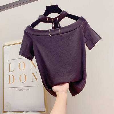 Rövid ujjú női blúz láncelemmel, három színben