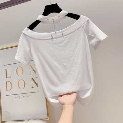 Rövid ujjú női blúz láncelemmel, három színben