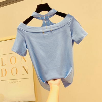 Rövid ujjú női blúz láncelemmel, három színben