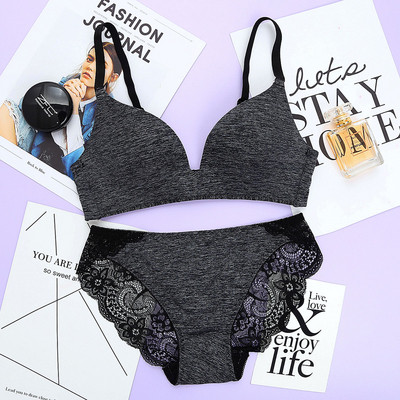 Kétrészes pamut fehérnemű csipkével több színben