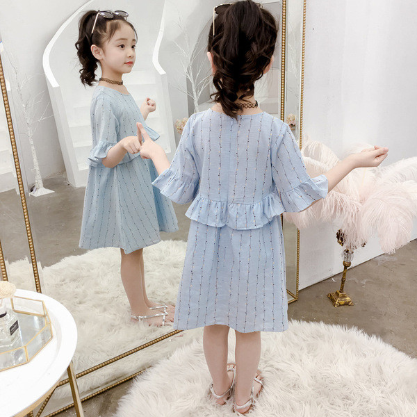 Rochie moderna pentru copii cu maneci scurte si decolteu O