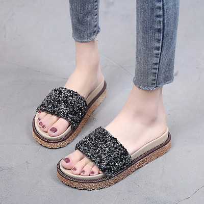 Papuci de dama eleganti cu pietre in doua culori