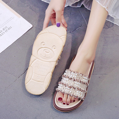 Модерни дамски чехли с перли в два цвята