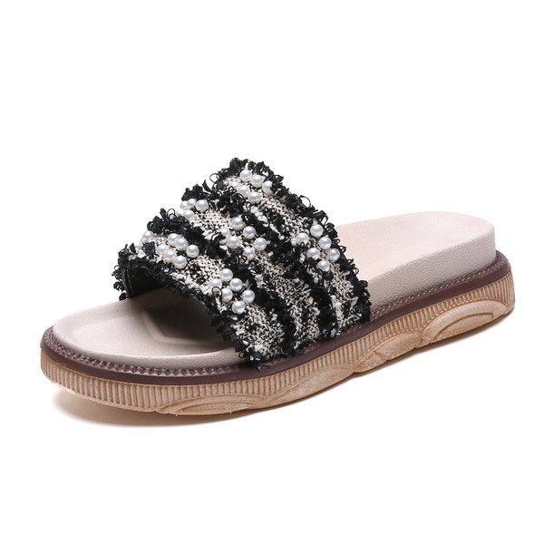 Модерни дамски чехли с перли в два цвята 