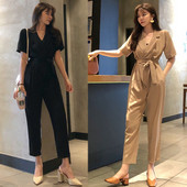 Стилен дамски гащеризон с V-образно деколте в три цвята