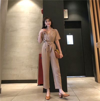 Стилен дамски гащеризон с V-образно деколте в три цвята