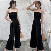 Стилен дамски гащеризон без ръкави в черен цвят