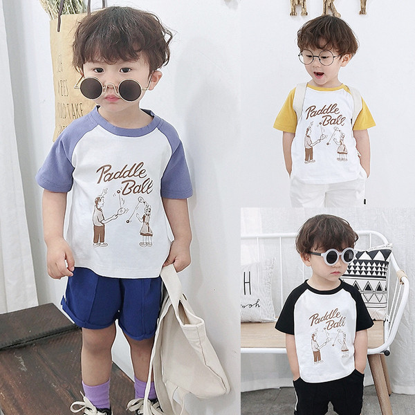 Tricou pentru copii pentru baieti in trei culori cu aplicatie si maneci scurte