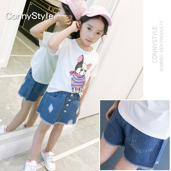 Modern gyerekszoknya-nadrág lányoknak szakadt motívumokkal