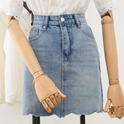 Női farmerszoknya magas derékkal, kék színben