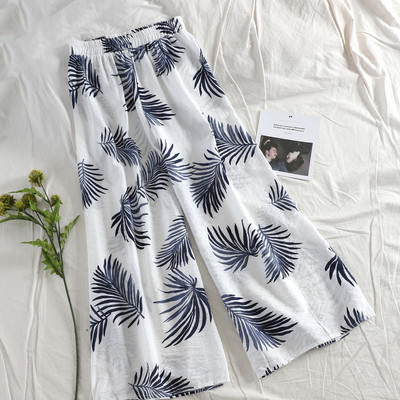 Καθημερινά γυναικεία παντελόνια με floral μοτίβο και ψηλή μέση