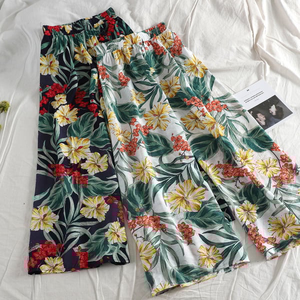 Καθημερινά γυναικεία παντελόνια  με floral μοτίβο και ψηλή μέση