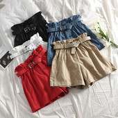 Дамски къси панталони с висока талия и колан в няколко цвята