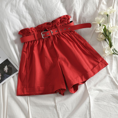 Дамски къси панталони с висока талия и колан в няколко цвята