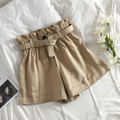 Дамски къси панталони с висока талия и колан в няколко цвята