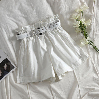 Дамски къси панталони с висока талия и колан в няколко цвята