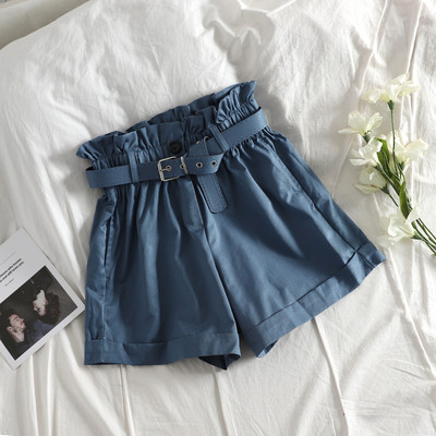 Дамски къси панталони с висока талия и колан в няколко цвята