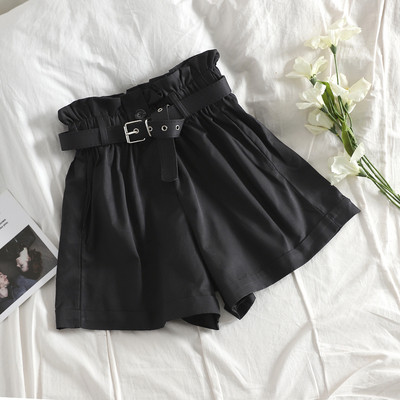 Дамски къси панталони с висока талия и колан в няколко цвята