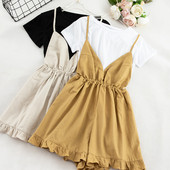 Salopeta de dama eleganta cu bretele subtiri si decolteu in V in mai multe culori