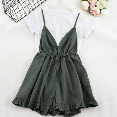 Salopeta de dama eleganta cu bretele subtiri si decolteu in V in mai multe culori