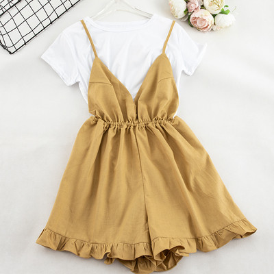 Salopeta de dama eleganta cu bretele subtiri si decolteu in V in mai multe culori