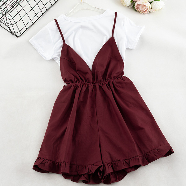 Salopeta de dama eleganta cu bretele subtiri si decolteu in V in mai multe culori