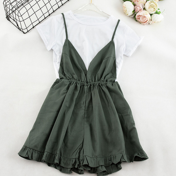 Salopeta de dama eleganta cu bretele subtiri si decolteu in V in mai multe culori