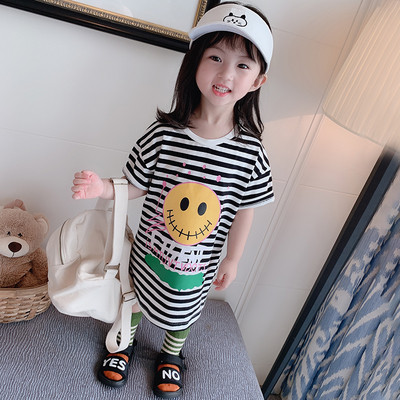 Csíkos gyerekruha, rátéttel lányoknak