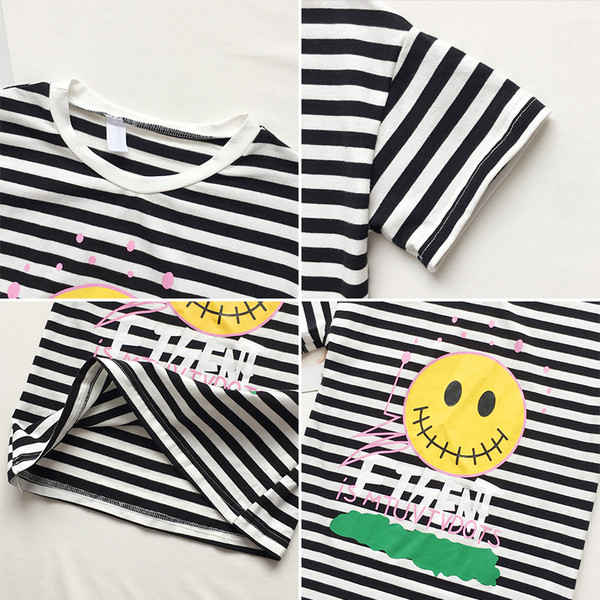 Csíkos gyerekruha, rátéttel lányoknak