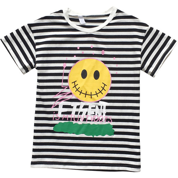 Csíkos gyerekruha, rátéttel lányoknak