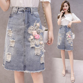 Дамска дънкова пола с перли и апликации