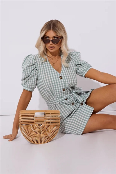 Női kockás ruha gombokkal, kék színben